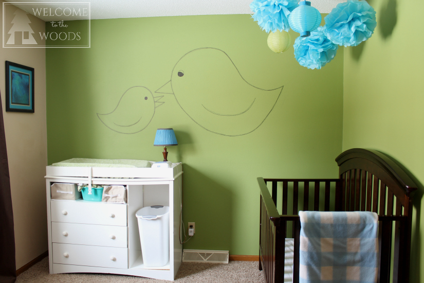 Nursery design white changing table and espresso crib, you don't need to match paint/stain colors!