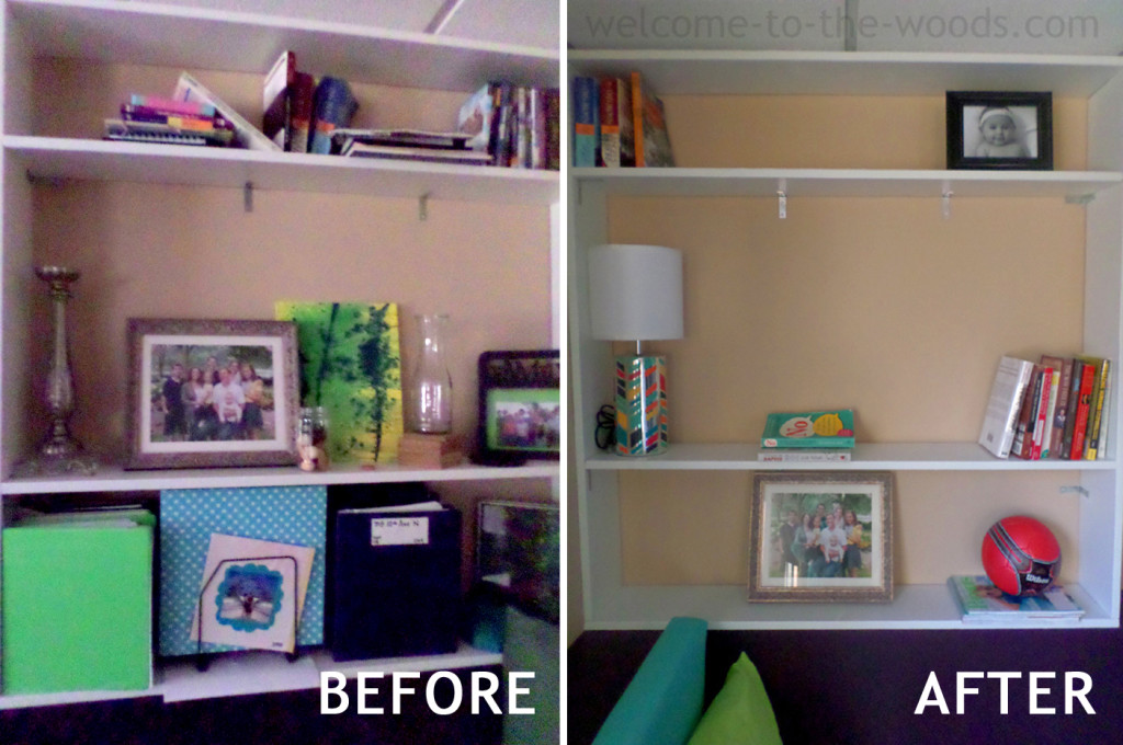 Staging and decluttering a bookshelf. How to decorate a bookshelf