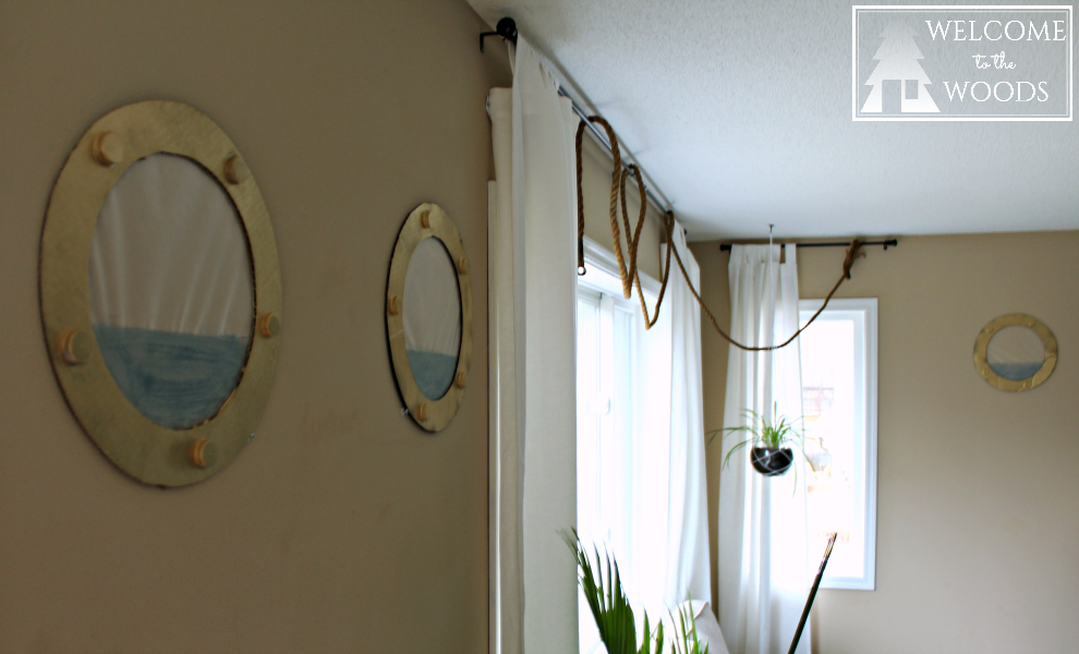 Decorate your house like a ship for a themed birthday party by making these diy fake portholes and hanging rope!