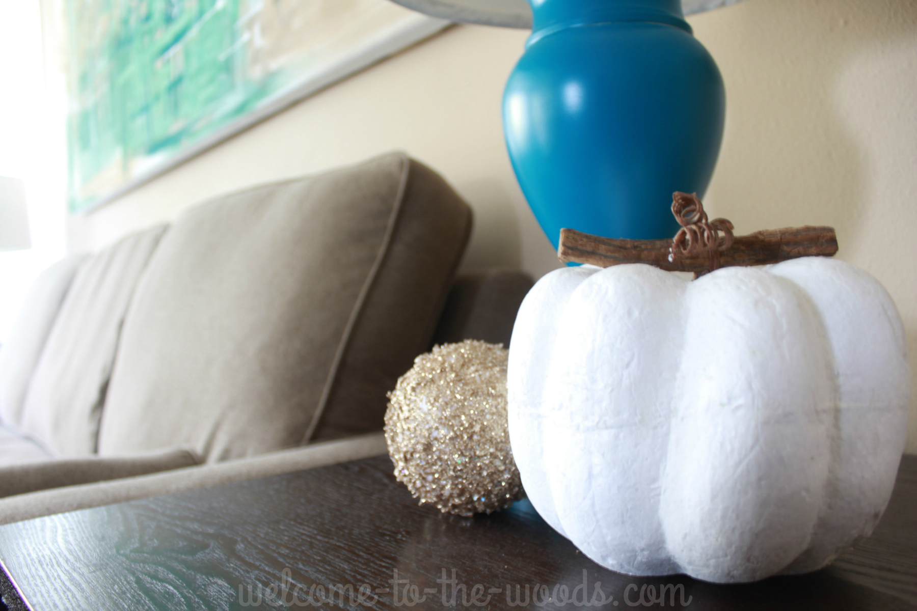 Love white pumpkins! This styrofoam pumpkin is great autumn decor.