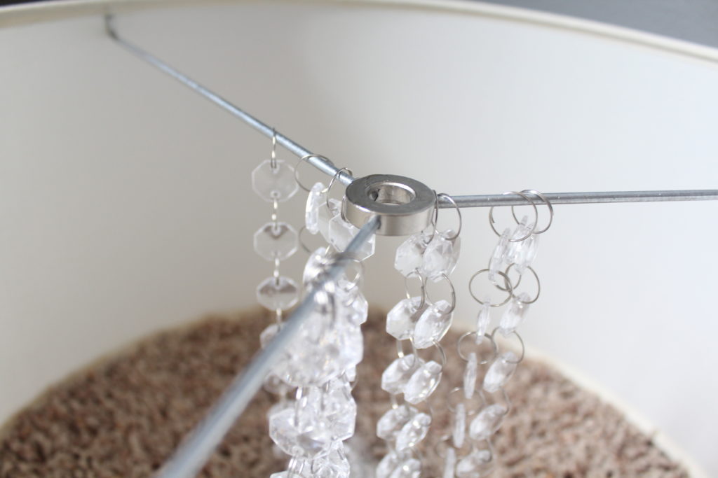 Attach crystal strings from lamp, chandelier, light fixture