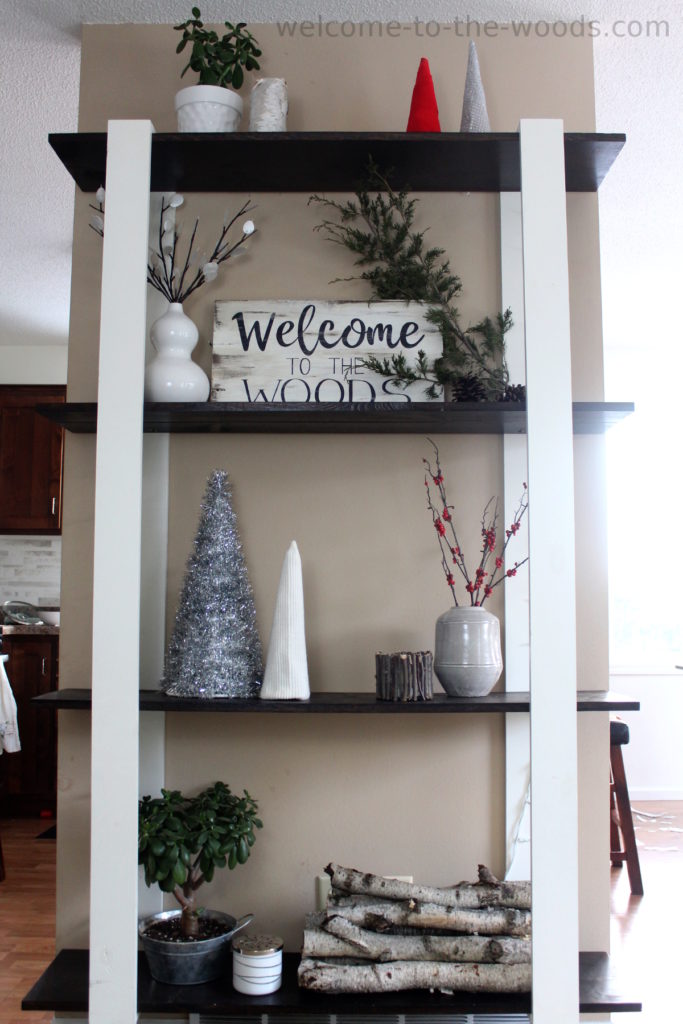 Shelf decor, mantel decorations, ideas for tabletop Christmas winter decor