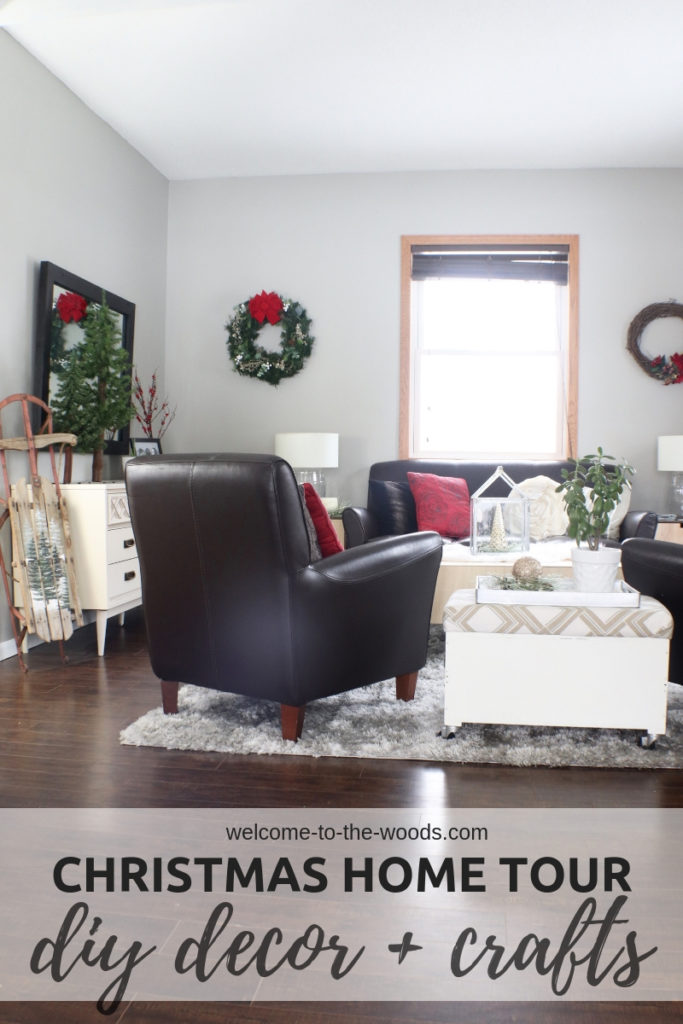 Lots of DIY's and crafts in this holiday home tour Christmas decorations throughout the living room and dining