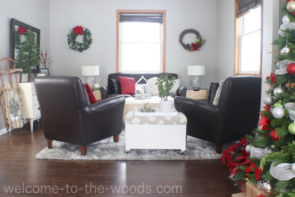 Cozy modern living room decor symmetrical design holiday Christmas decorations