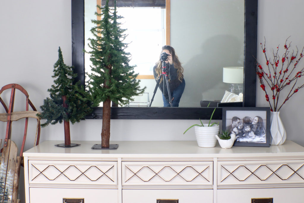 Photographing Christmas decor in the mirror