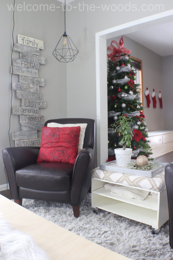 Beautiful Christmas decor tree living room pops of red modern