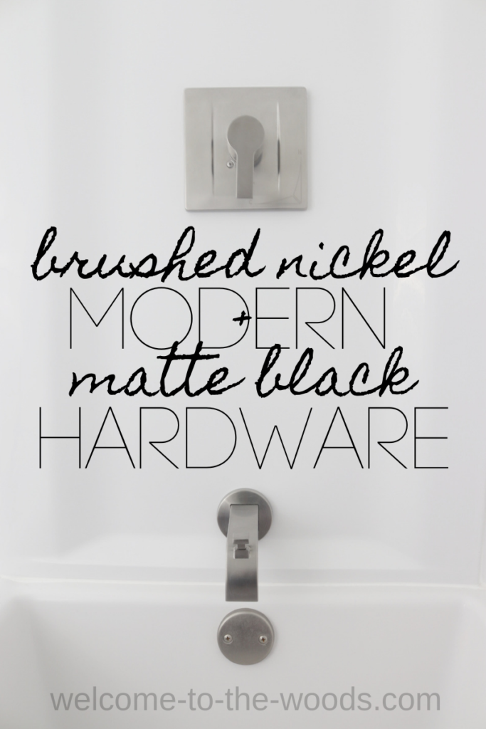 Modern hardware finishes definitely include matte black. Paired with brushed nickel makes a nice contrast, especially offset my white with the sinks, counters, and shower surround.