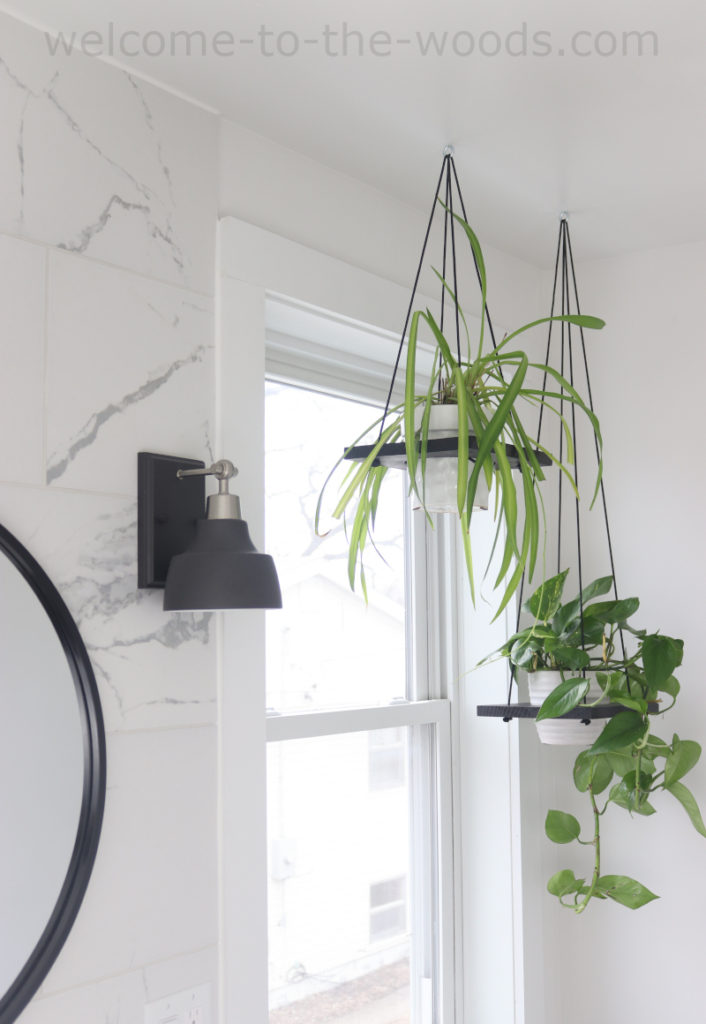 Plant hangers made with 1 x 10 wood lumber and nylon rope!