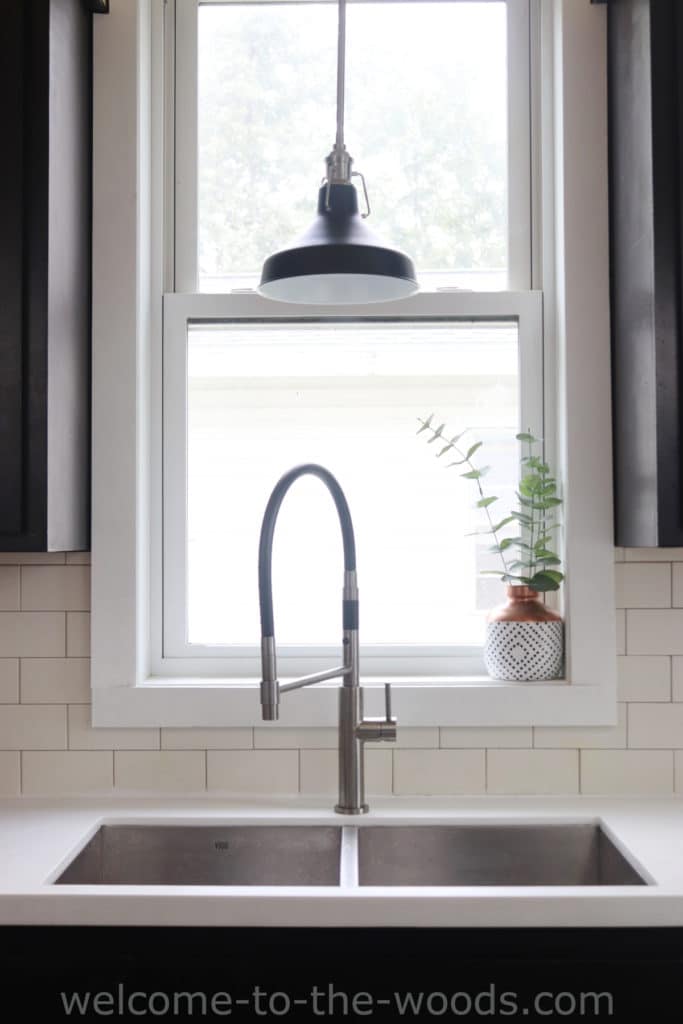 Kitchen makeover modern sink and faucet from Vigo industries and pendant from Creative Lighting