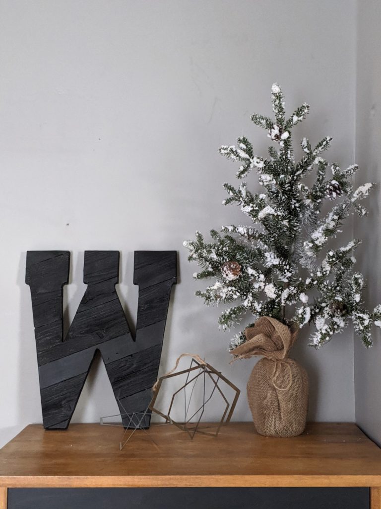 DIY mini flocked Christmas tree holiday decor idea project tutorial cheap holiday decorations