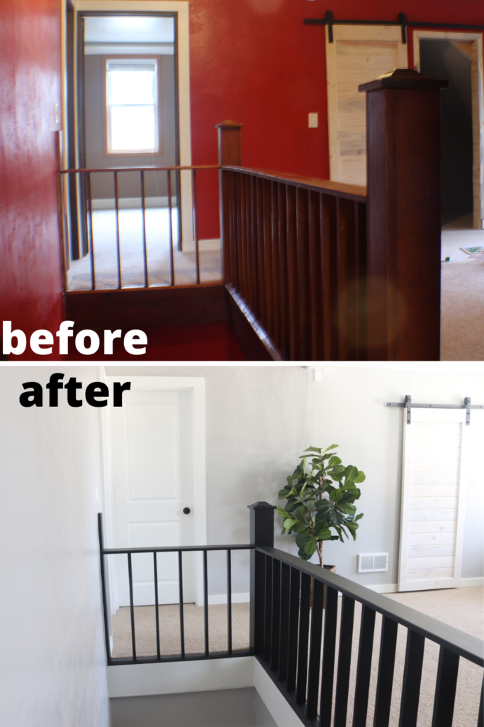 The before and after transformation of this home is unbelievable!! And so much of it was just done with paint! This is a modern painted staircase remodel you have to see.